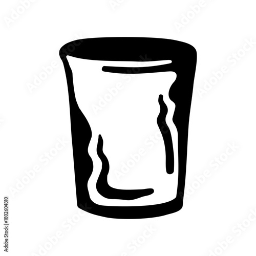 Paper cup for drinks. Vector illustration black and white, in the style of a freehand drawing, on a white isolated background