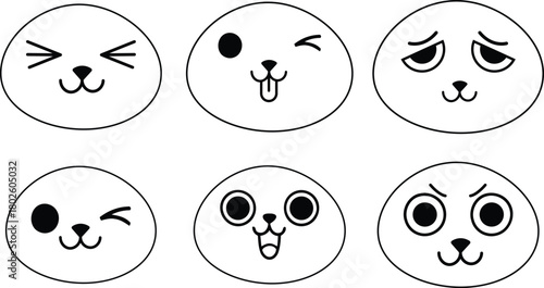 Collection of hand drawn cute easter eggs with expressive faces and emotions