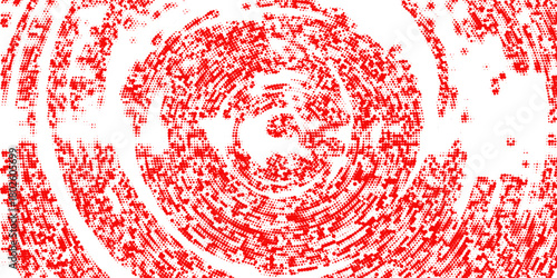 Polka dot red white halftone pattern. Gradient dots background. Modern vector illustration. Abstract curves. Grunge points backdrop. Bright colors dotted spotted pattern. Eps10