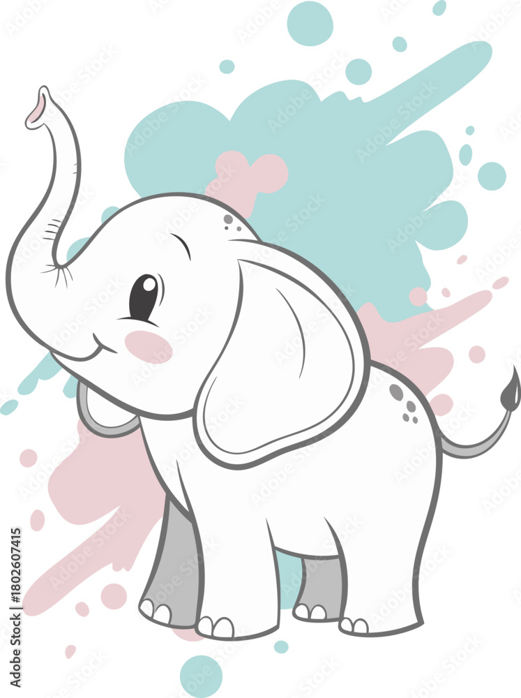 Naklejka premium Cute Cartoon Elephant with Pastel Background