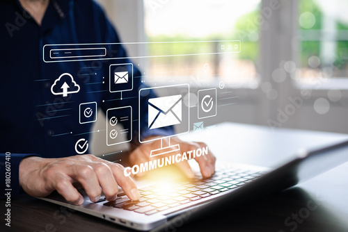 Digital Email Communication and Online Messaging Technology with Holographic Interface for Business Network and Modern Office Workflow