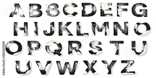 Abstract artistic grunge alphabet set with textured black letters on white