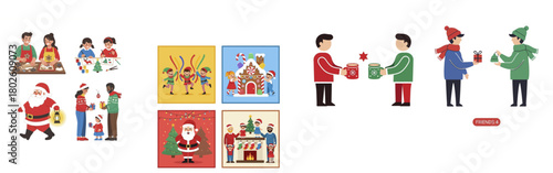 Christmas and Holiday Season Celebrations with People and Festive Elements.