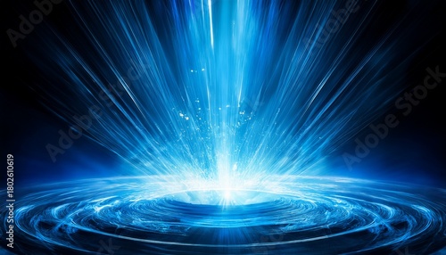 Ice Blue Light Beams Spiraling Upward From A Crystalline Energy Pool Glowing Coldly In The Darkness