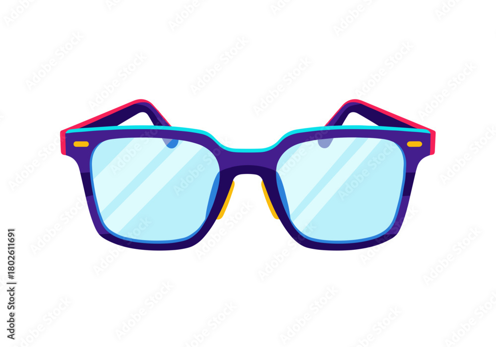 Fototapeta premium Colorful blue light glasses design with purple and teal frame 