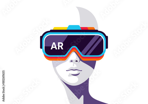 AR glasses displayed on mannequin at tech expo in vibrant colors  