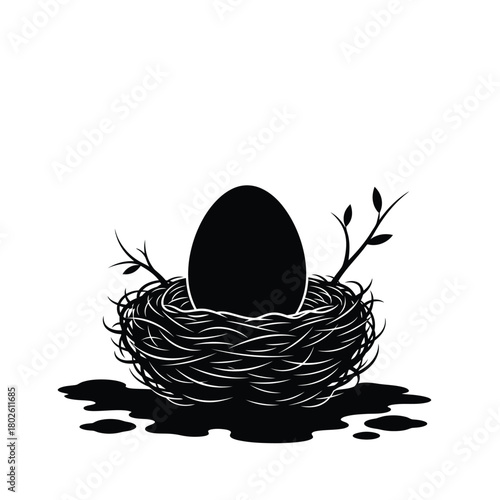 Mysterious black egg in a bird s nest silhouette