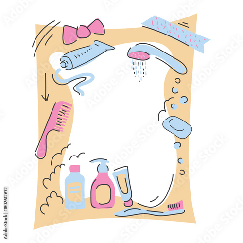 A morning routine and self-care. Frame in doodle style.