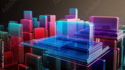 Abstract futuristic city background animation loop glowing neon cityscape motion graphics 3d render