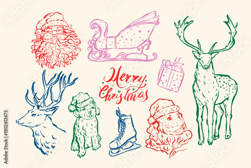 Hand drawn Christmas Holiday Elements Collection