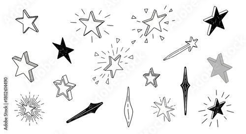 Hand drawn star shapes in simple black and white sketch style