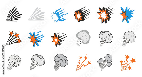 Dynamic comic style explosion and smoke designs with vibrant effects