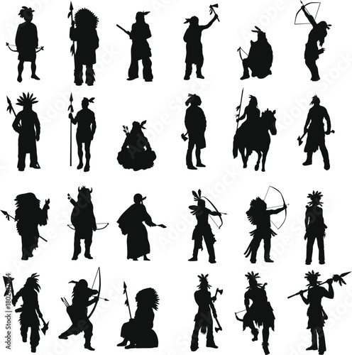 Native American Warrior and Tribal Figures Silhouettes Collection