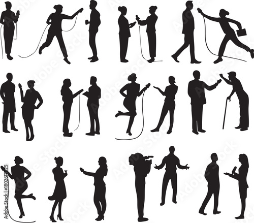 Silhouettes of Journalists and Reporters Interviewing