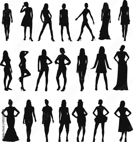 Collection of Female Fashion Silhouettes in Various Poses