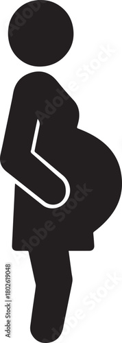 Pregnant woman icon silhouette on white background, representing pregnancy and motherhood