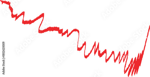 Jagged red line graph illustrating financial decline and recovery