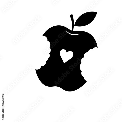 Bitten Apple with Heart Silhouette
