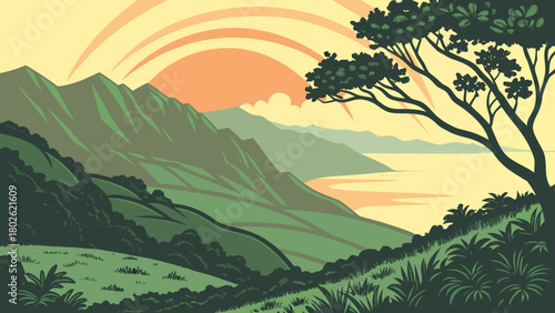 “Maui sunrise from Haleakalā crater, tropical vector”