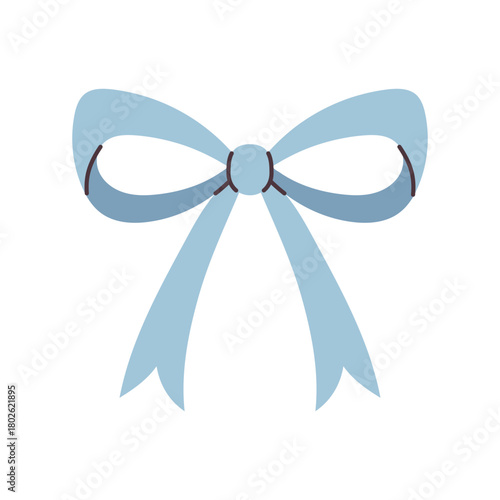 Vector cute bow with long ribbons in light blue color. Elegant decorative accessory for greetings, gifts, and festive designs. Simple classic bow in flat style.