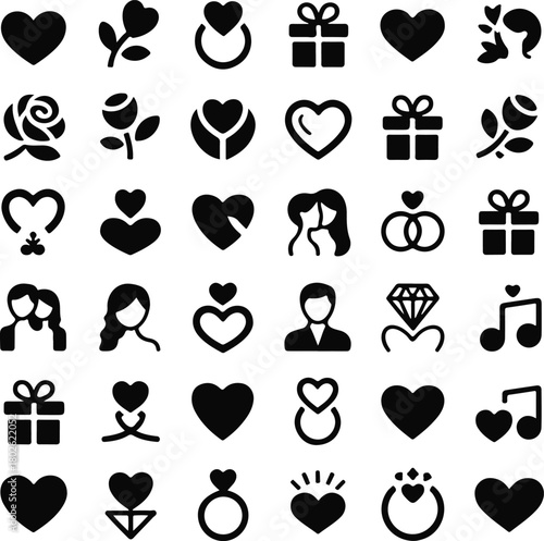 Romantic icons digital illustration set