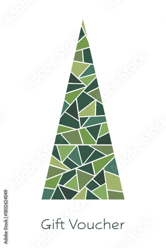 Gift Voucher - Schriftzug in englischer Sprache - Geschenkgutschein . Moderne Karte mit einem Tannenbaum.