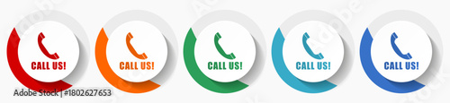 Call us vector icons, flat icon set for logo design, webdesign and mobile applications, colorful web button collection in eps 10