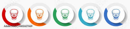 Skull vector icons, flat icon set for logo design, webdesign and mobile applications, colorful web button collection in eps 10