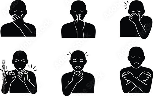 Human silhouette set showing various throat and mouth pain symptoms vector illustration 