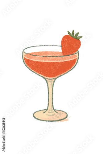 Strawberry daiquiri in a glass with a fresh strawberry garnish