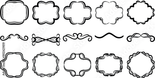 Decorative vintage ornamental frames with curly and floral design vector set for elegant label and border decoration 