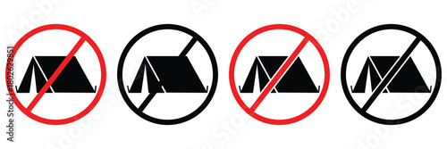 No Camping Allowed Sign – Red Prohibition Symbol with Tent Icon for Outdoor
 Restriction and Safety Warning
