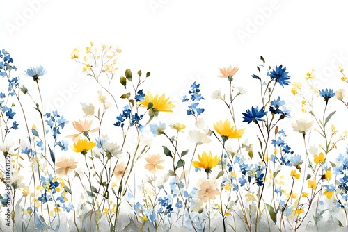 Delicate watercolor wildflower border