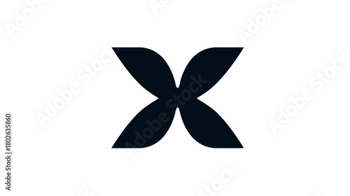 Abstract stylized 'X' letter or butterfly symbol in modern minimalist black and white graphic design element for corporate branding