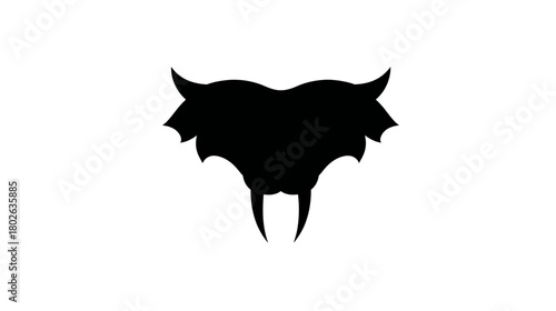 Black silhouette of an aggressive beast or monster head with sharp horns and fangs, stylized graphic icon on white.