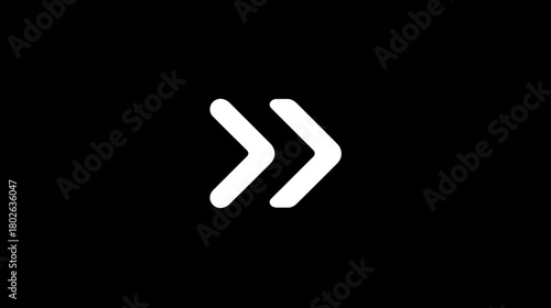 Minimalist Double Right Arrow Icon. Fast Forward or Next Button Symbol for UI/UX Design on Black Background.