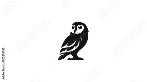 Stylized Black Owl Silhouette Vector Icon on White Background, Symbolizing Wisdom and Nocturnal Nature