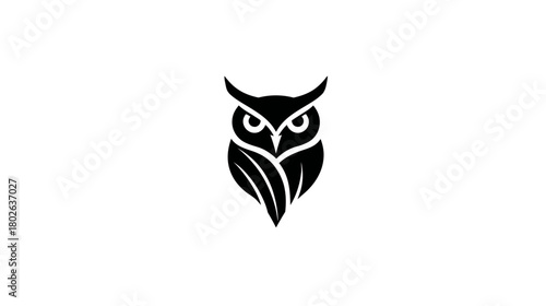 Minimalist Black Owl Silhouette Vector Icon for Logo Design, depicting wisdom, knowledge, and nocturnal animals on white background.