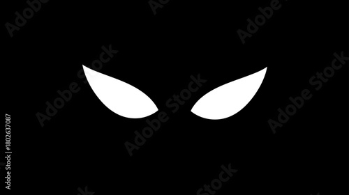 Glowing white eyes in darkness. Mysterious hidden creature peeking, suspenseful predatory gaze, scary monster in shadows.