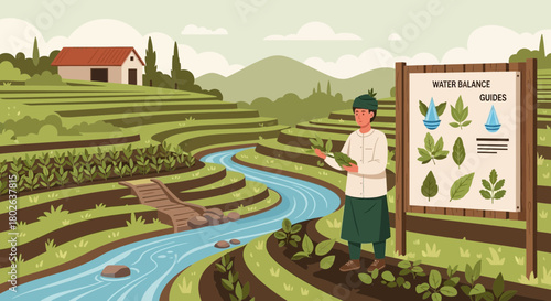 Illustrative depiction of traditional rice farming with water balance management practices