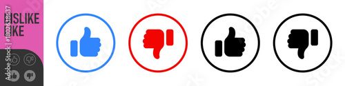 Dislike and like icon button. Thumbs up and thumb down icons in circle buttons shapes , Social media notification icons. emoji post reactions set. Vector illustration