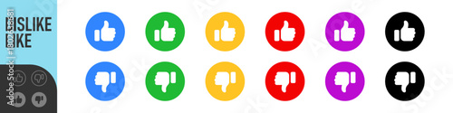 Dislike and like icon button. Thumbs up and thumb down icons in circle buttons shapes , Social media notification icons. emoji post reactions set. Vector illustration