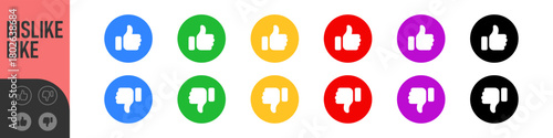 Dislike and like icon button. Thumbs up and thumb down icons in circle buttons shapes , Social media notification icons. emoji post reactions set. Vector illustration