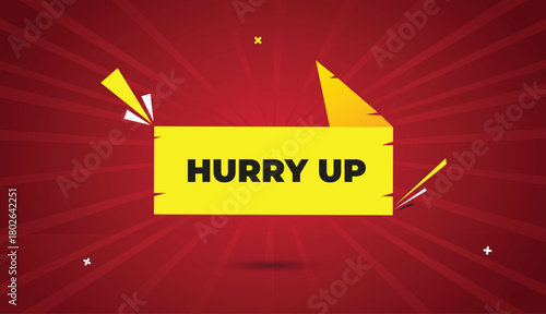 Hurry Up web banner vector art template design badge icon label yellow shapes black bold text dark red light sun shine abstract business background modern creative marketing promotion sale advertising