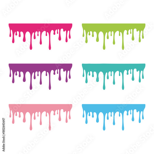 Set of Colorful Vector Dripping Paint, Candy Icing, Liquid Slime, and Melted Sweet Elements