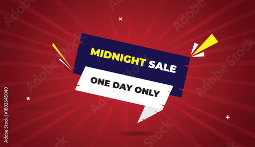 midnight one day only sale web banner vector art template design badge icon label deep blue white black bold text dark red light sunshine abstract business background shapes modern creative marketing 