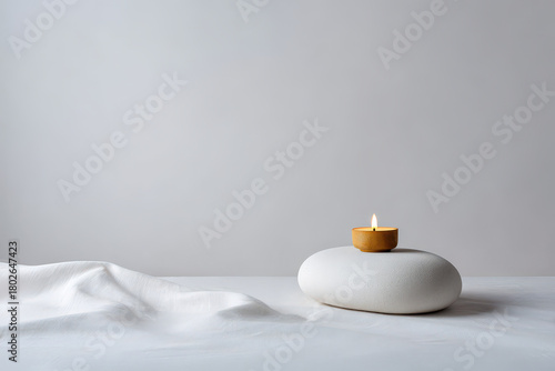 icon illuminated by soft warm glow of candle against clean minimalist white canvas background