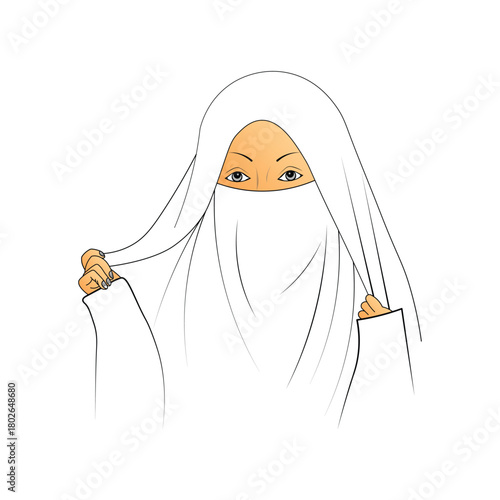 Muslim Woman in Niqab | Modest Hijab Fashion Vector Illustration