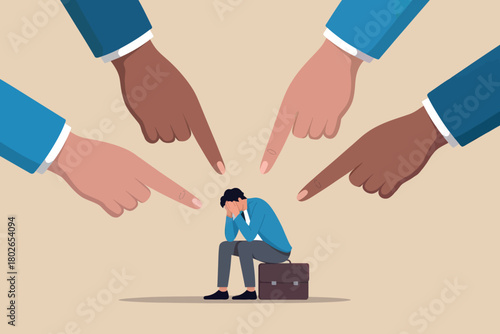 Man facing public shaming, blame, and accusation in the workplace.