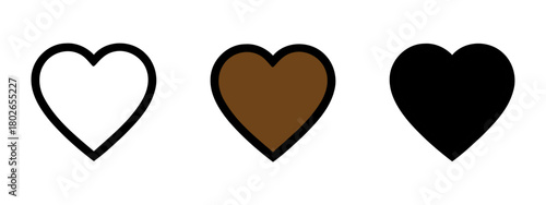Three Heart Icons in White, Brown, and Black on Isolated Background